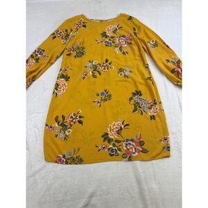 Old Navy Dress Womens Medium Yellow Floral Long Sleeve Tie Cuff Rayon Fall Boho